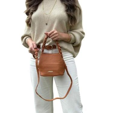 Imagem de Bolsa Feminina Transversal com Alça Trançada - Caramelo - LYSSA