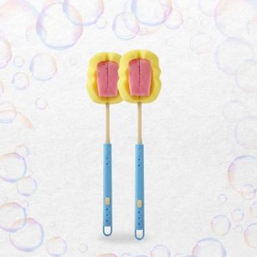 Imagem de Escova Lava Mamadeira e Copo com Cabo Plástico Ajustável e Cabeça de Espuma Limpeza Fácil, Não Risca, Ideal para Mamadeiras, Copos e Utensílios (2, AZUL)