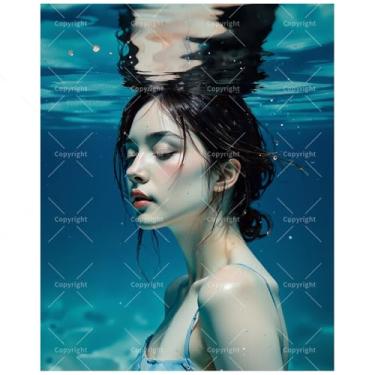 Imagem de TAOPAOLAB Kit de pintura subaquática por números para adultos – Pintura de retrato de mulher calma DIY em tela 40,6 x 50,8 cm, conjunto de tinta acrílica, adequado para iniciantes, arte para decoração