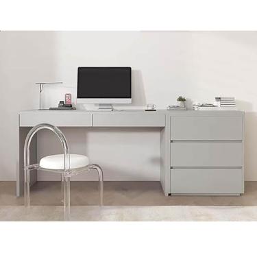 Imagem de Mesa de computador de madeira maciça com gavetas de armazenamento - Estação de trabalho de estudo moderna para escritório em casa e mesa de estudante, escrivaninha com amplo espaço para organização e