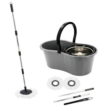 Imagem de Mop Giratório 360° com Cesto Inox Capacidade 9 Litros no Balde, Esfregão para Limpeza Lava e Seca com 2 Refis de Microfibra Premium Plus