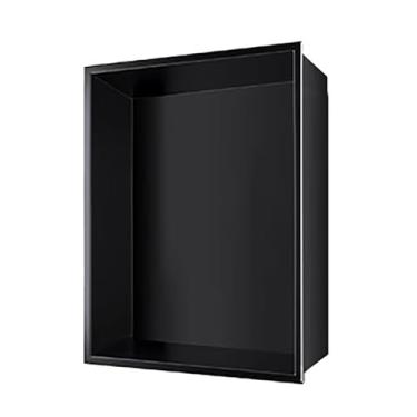 Imagem de Prateleira de nicho de parede de aço inoxidável preta - à prova de ferrugem, armazenamento à prova d'água para banheiro, cozinha e sala de jantar - sem necessidade de azulejo, 32 x 32 cm, inserção