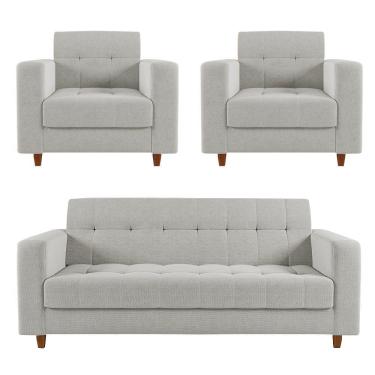 Imagem de Sofá 2 Lugares E 2 Poltronas Pé Madeira Castanho Arezo Linho D01 - D'rossi A05 Cinza