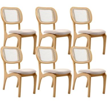 Imagem de Kit 6 Cadeiras Para Sala De Jantar Estofada E Tela Mariah L02 Seude Bege