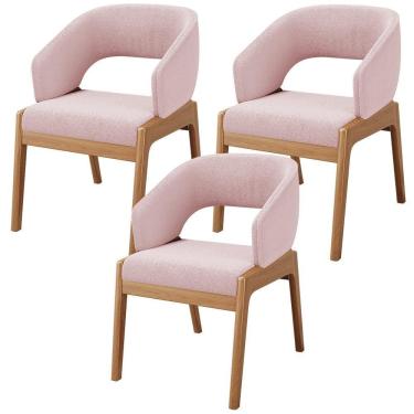 Imagem de Kit 03 Cadeiras De Jantar E Estar Living Estofada Lince L02 Bouclê Rosê