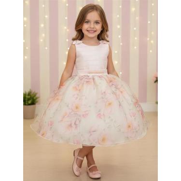 Imagem de Vestido Infantil Florido Pêssego Midi para Festa e Aniversários - Fabu