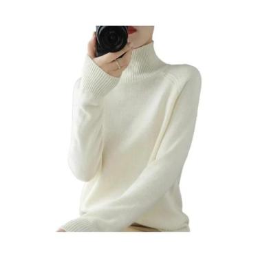 Imagem de Suéter Feminino De Cashmere Gola Alta Slim Fit Outono Inverno Manga Lo