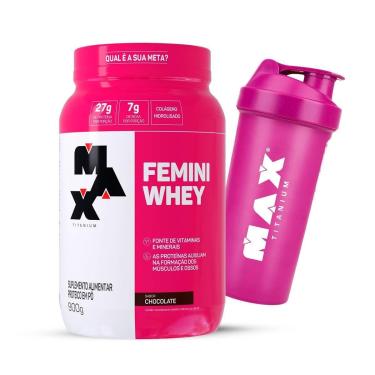 Imagem de Combo Max Titanium Femini Whey 900g e Coqueteleira Rosa-Feminino