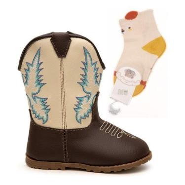 Imagem de Botinha Texana Infantil Bebê Sapatinho Country Macio + Meias - FARMFUN