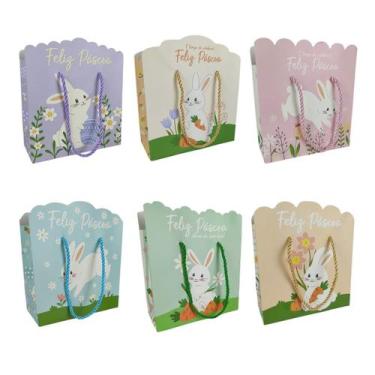 Imagem de Kit com 6 Sacolas com Alça Presente Páscoa Sacola Embalagem - MultiA