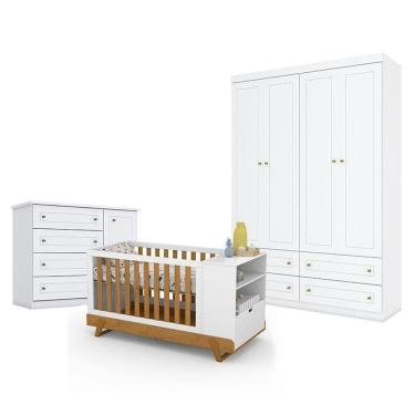 Imagem de Quarto De Bebê Americano 4 Portas Com Berço Multifuncional Bkids Branco Freijó Eco Wood Matic - Henn