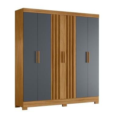 Imagem de Guarda Roupas Casal Ripado 6 Portas 2 Gavetas Valença Freijó/cinza Moval