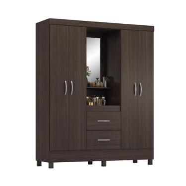 Imagem de Guarda-Roupa Solteiro Embers 4 Portas 2 Gavetas Café - Modern
