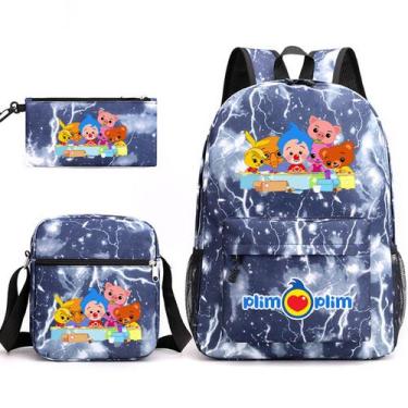 Imagem de Conjunto de mochilas Plims Plims Cartoon Kids School Anime 3 unidades 