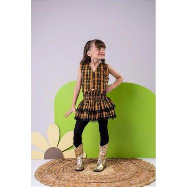 Imagem de Conjunto Xadrez Infantil Quadrilha Junino Amarelo - Fantasia para Fest