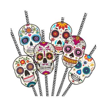 Imagem de Canudos De Papel Descartáveis Com Estampa De Caveira, 24 Peças, Para D