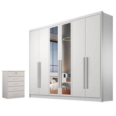 Imagem de Guarda Roupa Casal Livorno Com Nicho E Espelho Com Gaveteiro Suiça Neve - Horizonte