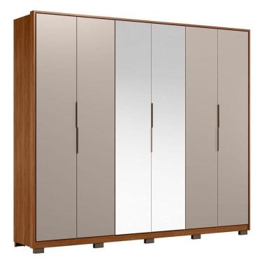 Imagem de Guarda Roupa Casal Atrice D66012kpe 6 Portas Nogueira Nude Tx Com Espelho E Pés Demóbile - Demartêz