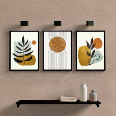 Imagem de Kit 3 Quadros Decorativos Abstrato Folha Marrom