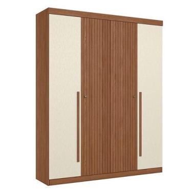 Imagem de Guarda Roupa Casal Ripado 4 Portas Buriti Jatobá Areia Acetinado - San