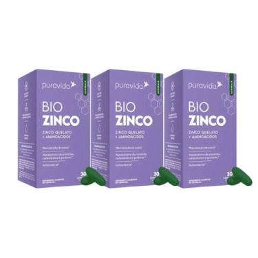 Imagem de 3x Bio Zinco Pura Vida Zinco Quelado Aminoácidos 30 Cápsulas - Puravid