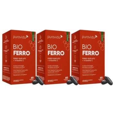 Imagem de 3x Bio Ferro Quelato Vitamina C 60 Cápsulas Pura Vida