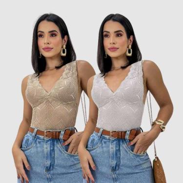 Imagem de Kit 2 Cropped Blusa Blusinha Renda Bojo Feminino Atacado - SWISS BOUTI