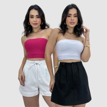 Imagem de Kit 2 Cropped Justo Feminino Sem Manga Moda Gringa Verão - SWISS BOUTI