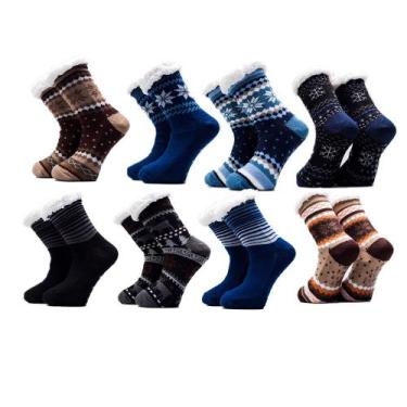 Imagem de Kit 8 Pares De Meias Térmica Forrada Lã Adulto Unissex Antiderrapante 