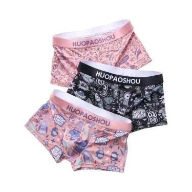 Imagem de Cuecas Boxer Masculinas De Cintura Baixa Em Cetim Com Estampa Divertid