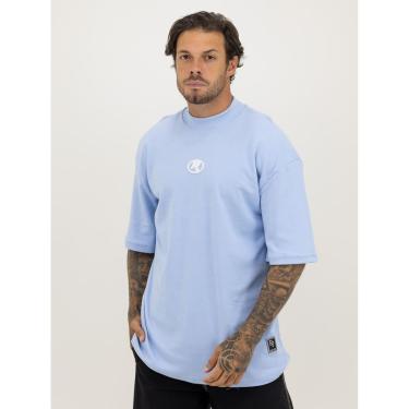 Imagem de Camiseta Oversized Gola Alta Borracha Círculo White Streetwear Confortavel Masculina Azul Claro-Masculino
