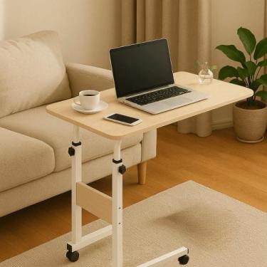 Imagem de Mesa Multiuso para Notebook com Rodas Altura Ajustável Café Sofá Cama 