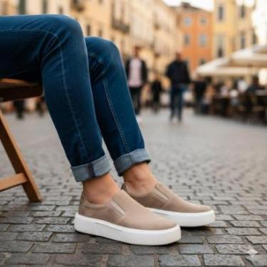 Imagem de Sapato Slip On em Couro Camurça Legítimo Masculino Sola Alta Estilo Elegante-Masculino
