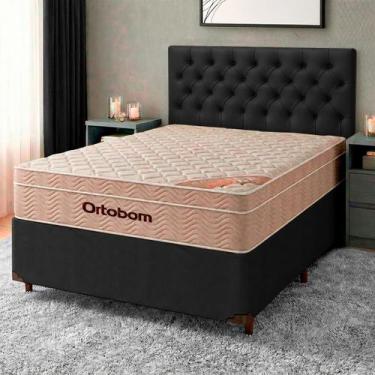 Imagem de Conjunto Cama Box Preto Casal + Colchão Molas Ensacadas Airtech Ortobo