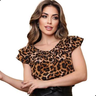 Imagem de Blusinha Crepinho Social Feminina Estampas Lindas - G-STORE, Oncinha, 