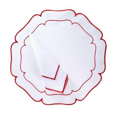 Imagem de Jogo Americano e Guardanapo Bordado Branco Vermelho Rafimex