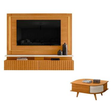 Imagem de Estante Home Theater Suspenso Gaia com Mesa de Centro Indianápolis Cinamomo Off White – Madetec