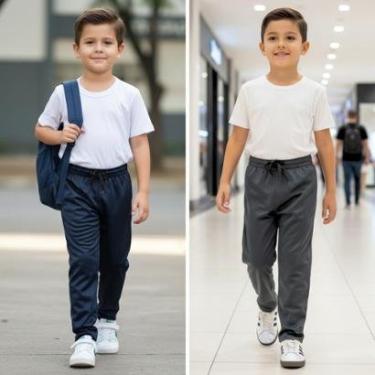 Imagem de Kit 2 Calça Helanca Flanela Infantil Juvenil Uniforme Escola-Masculino