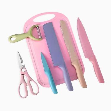Imagem de Conjunto de Facas SMEJDF0002 6 Peças Aço Inoxidável Colorido Afiadas Uso Diário Inox CG...