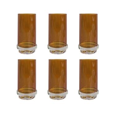 Imagem de Conjunto 6 Copos em Vidro Âmbar com Base em Cristal 520ml BJ0039 BTC