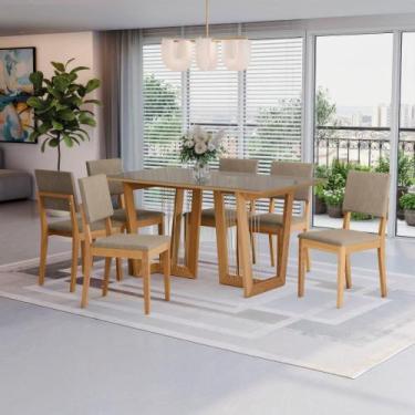 Imagem de Conjunto Sala de Jantar Dora em Madeira Maciça 6 Cadeiras Linho Fendi 
