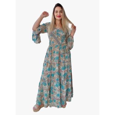 Imagem de Vestido Longo Indiano Manga Longa Toque De Seda-cod.022 - Aléci Fashio
