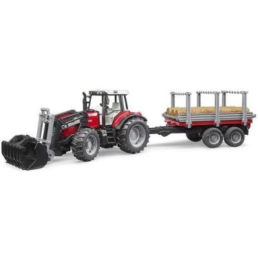 Imagem de Trator Massey Ferguson + reboque de madeira Bruder 1/16, Vermelho
