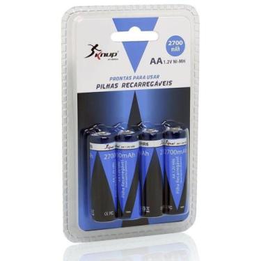 Imagem de 4 Pilhas Recarregáveis AA 2700 mAh 1,2V NiMH Pequena Knup KP-4800AA La