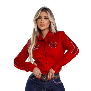 Imagem de Camisete Country Manga Longa PLUS SIZE Vermelha Bordada - Rodeo Farm, 
