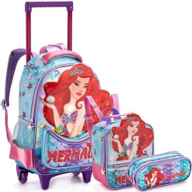 Imagem de Mochila Rodinha Escolar para Menina Sereia Infantil Kit com Lancheira 