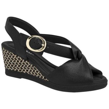 Imagem de Sandália Anabela Alta Piccadilly 408242 Feminino - Preto, Preto, 35
