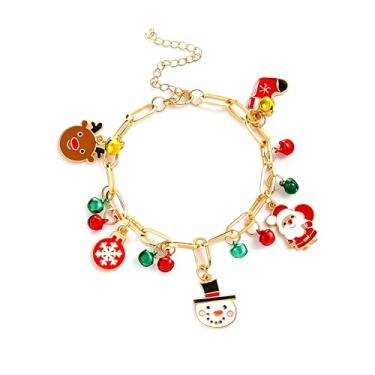 Imagem de Pulseiras com pingente de Natal com pingente de Natal com contas coloridas, meias de árvore de Papai Noel, floco de neve, caixa de presente, guirlanda, muleta, alce doce, pulseira com pingente, One