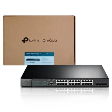 Imagem de Switch 24 Portas 10/100/1000 PoE+ e 4 Slots SFP Rack e Mesa TL-SG3428M