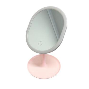 Imagem de Espelho Para Maquiagem de Mesa Oval Com Luz Led Touch Recarregavel Ros